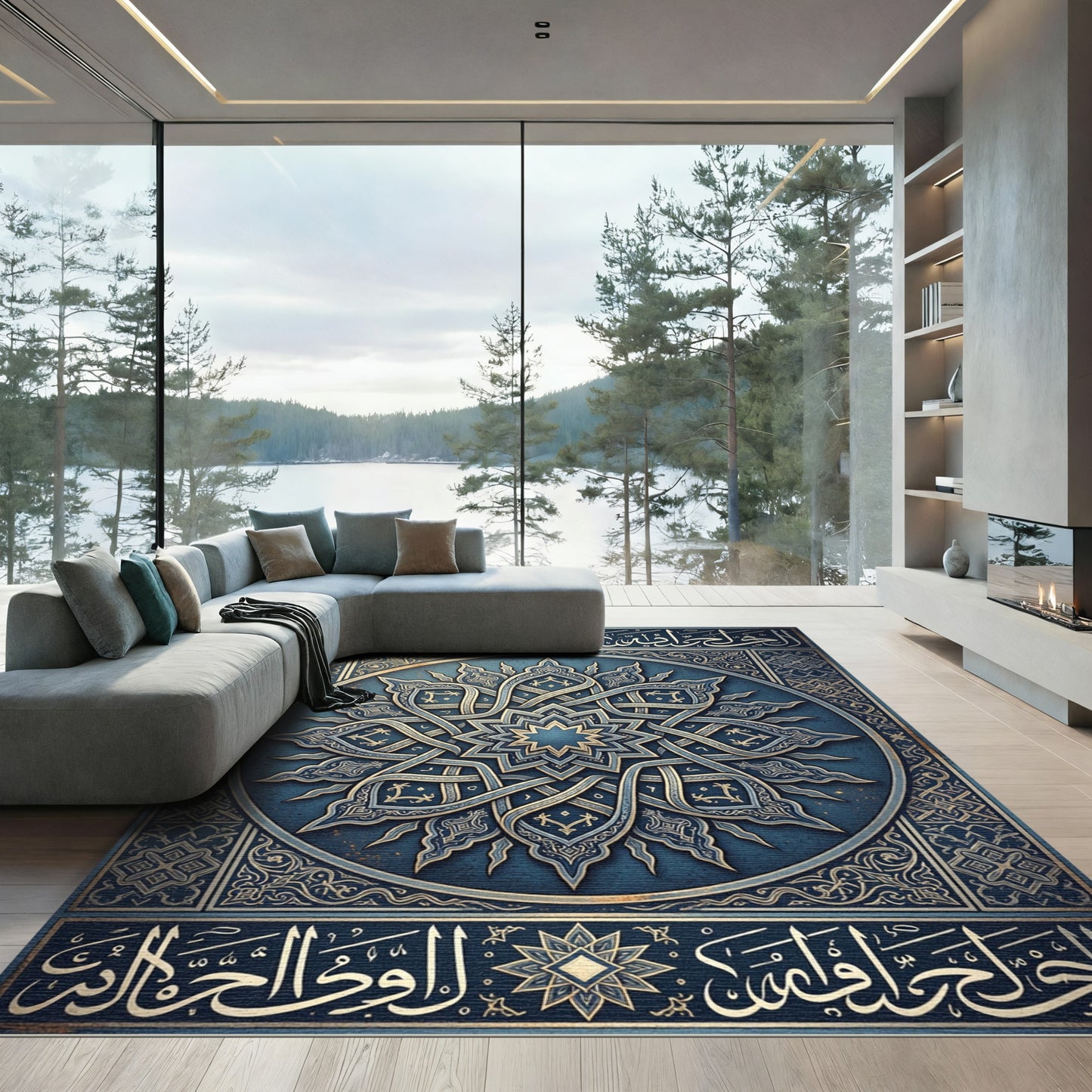 Intricate Navy Gold Celestial Star Medallion Rug