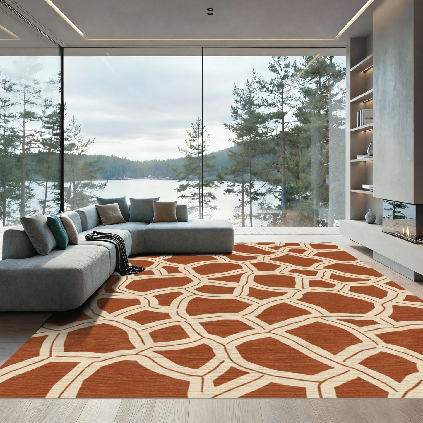 Abstract Terra Cotta Jagged Lines Rug