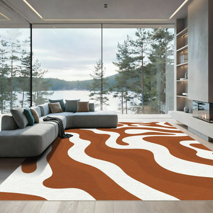 Earthy Brown White Swirl Rug