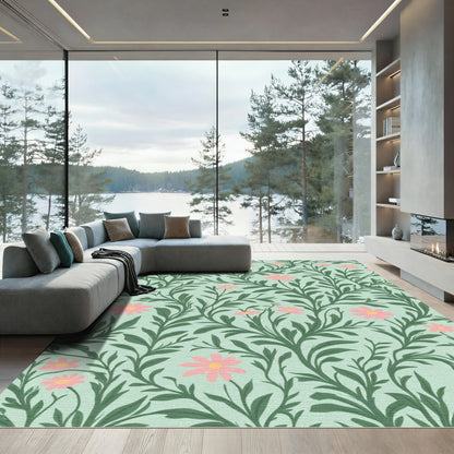 Soft Pink Flower Vine Meadow Rug