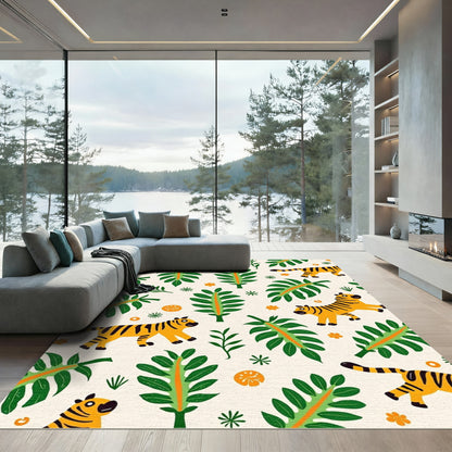 Jungle Tigers Green Leafy Animals Rug