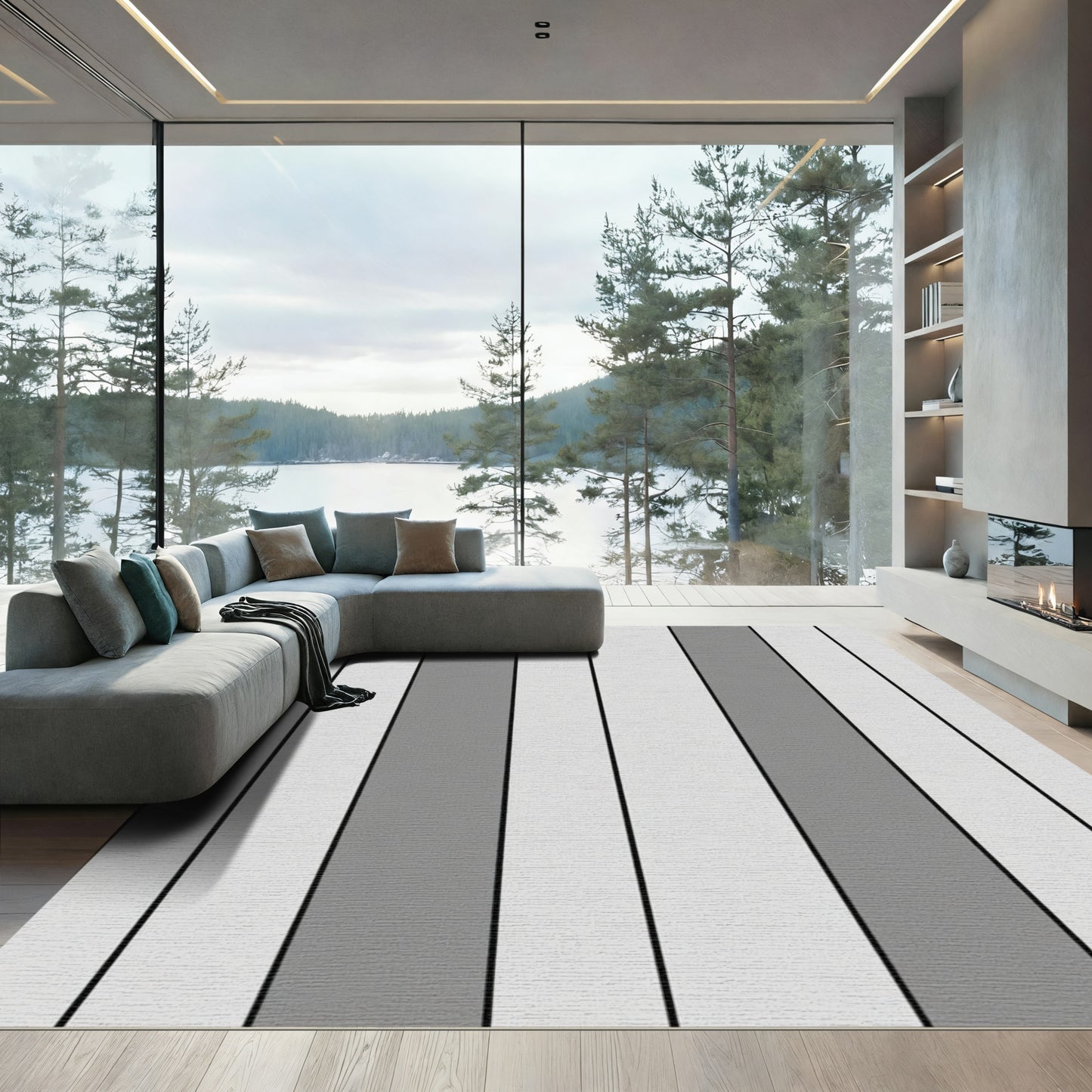 Modern Gray White Stripe Rug