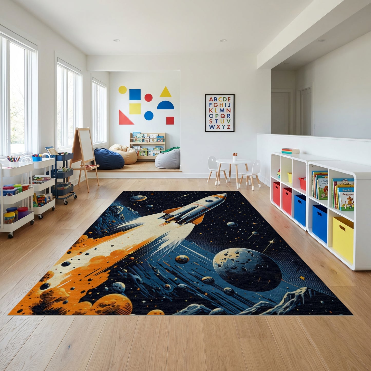 Retro Rocket Launch Cosmic Stars Rug