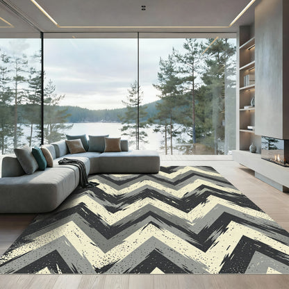 Modern Charcoal Gray Zigzag Chevron Rug