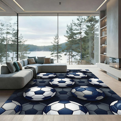 Classic Blue and White Soccer Ball Rug