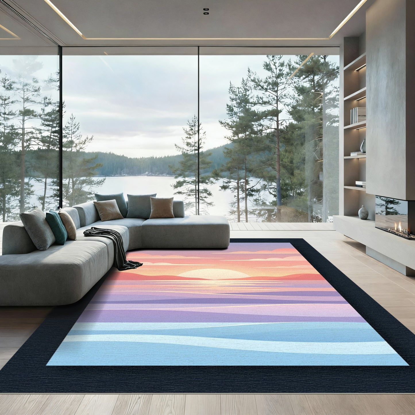 Pastel Sunset Landscape Horizon Rug
