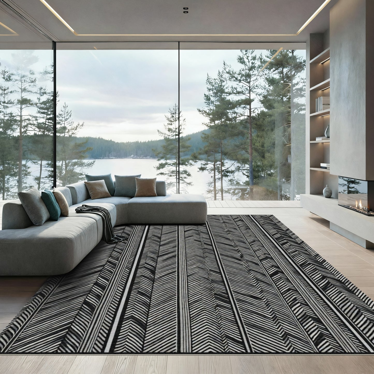 Monochromatic Zigzag Stripe Composition Rug