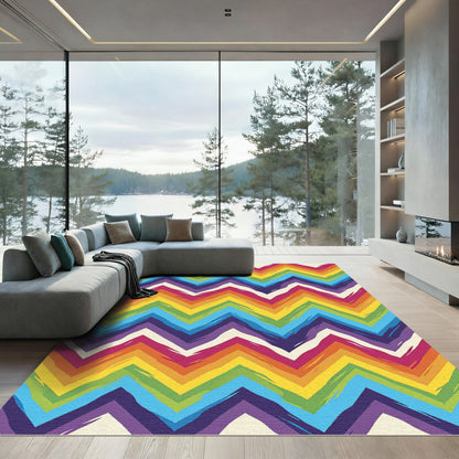 Rainbow Chevron Brushstroke Zigzag Rug