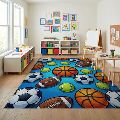 Vibrant Soccer Basketball Tennis Football Rug