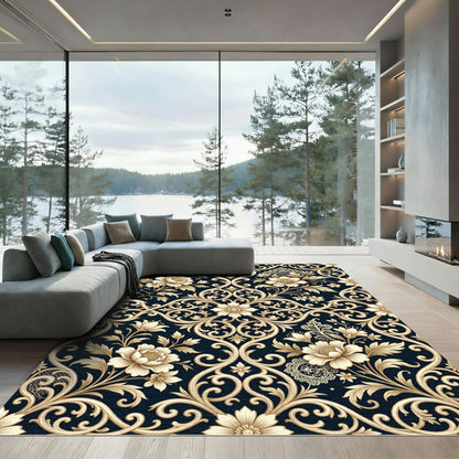 Antique Gold Floral Scrollwork Rug