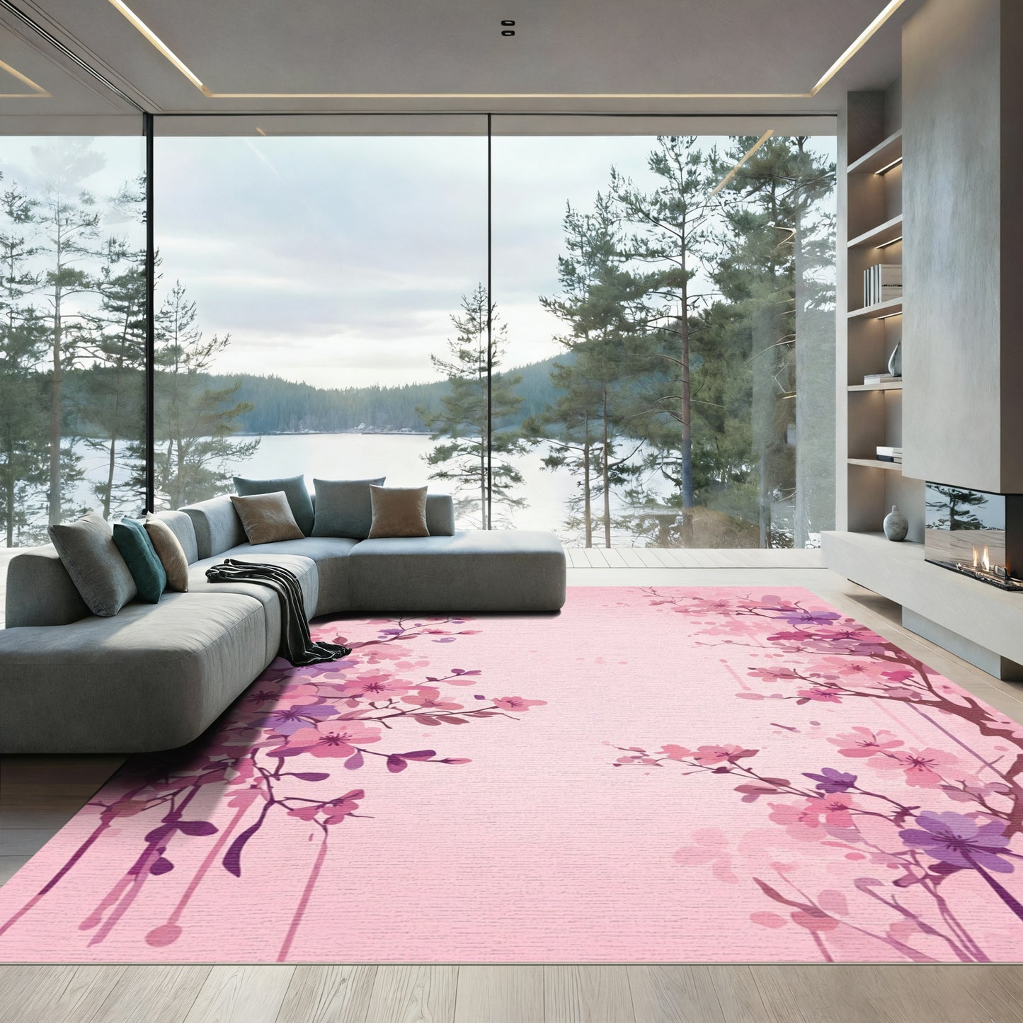 Soft Pink Blossom Branch Arrangement Rug