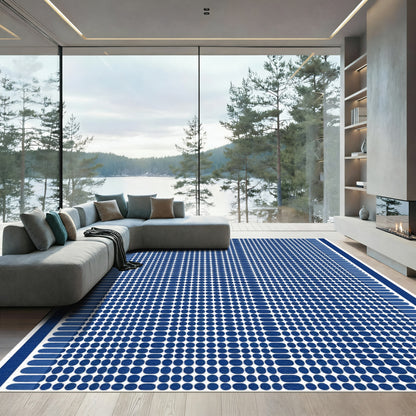 Deep Blue Polka Dot Border Rug
