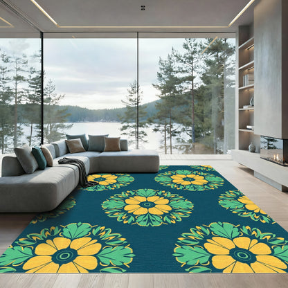 Yellow Green Floral Medallion Rug