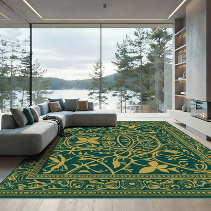 Emerald Golden Vine Scroll Ornament Rug