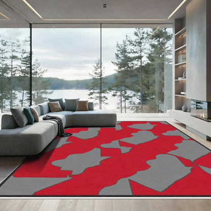 Bold Red Gray Abstract Flow Rug