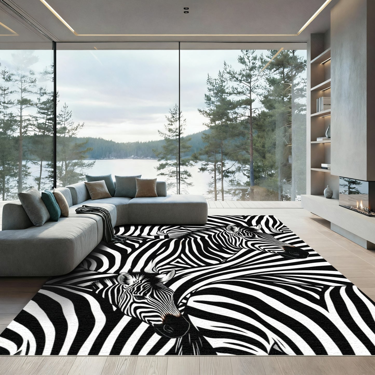 Striped Zebra Herd Abstract Art Rug