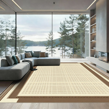 Minimalist Beige Checked Border Rug