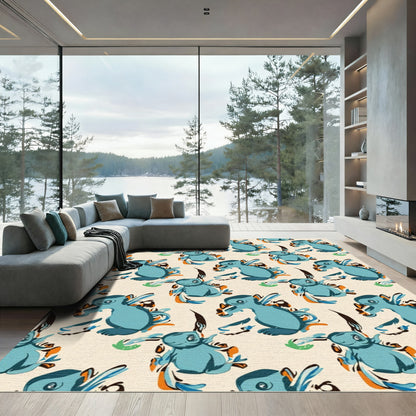 Blue creature whimsical foliage pattern Rug