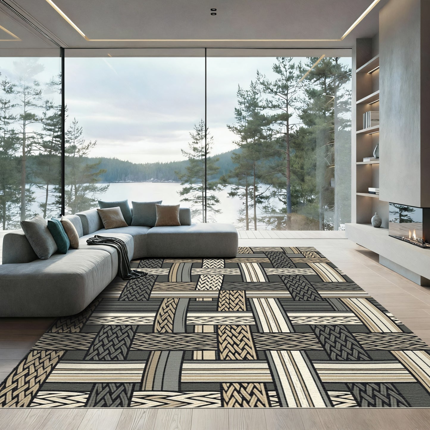 Neutral Woven Textured Band Rug