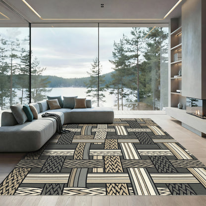 Neutral Woven Textured Band Rug
