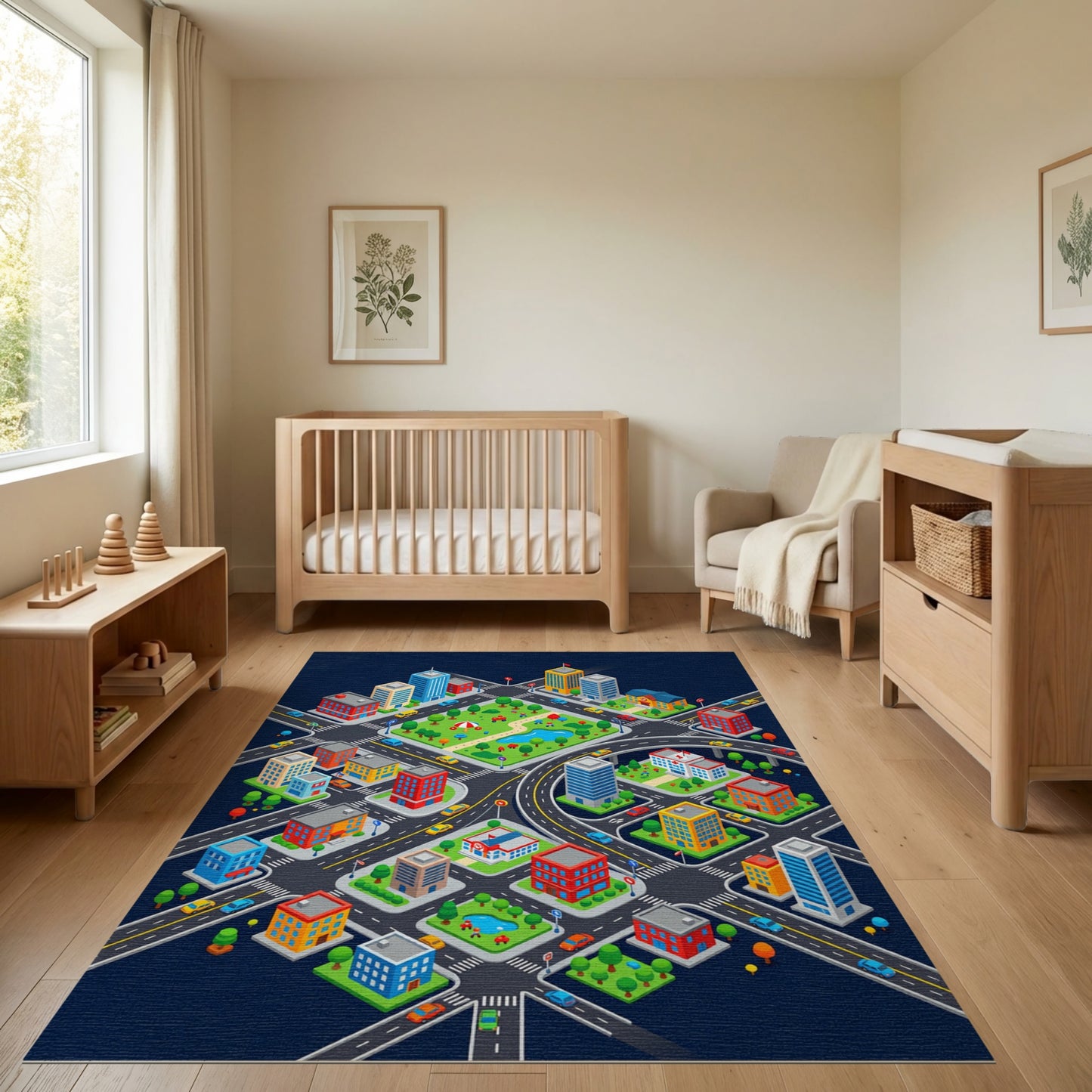 Colorful Isometric City Park Rug