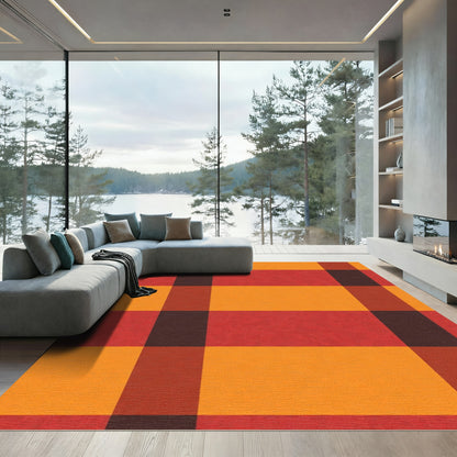 Bold Orange Red Plaid Check Rug