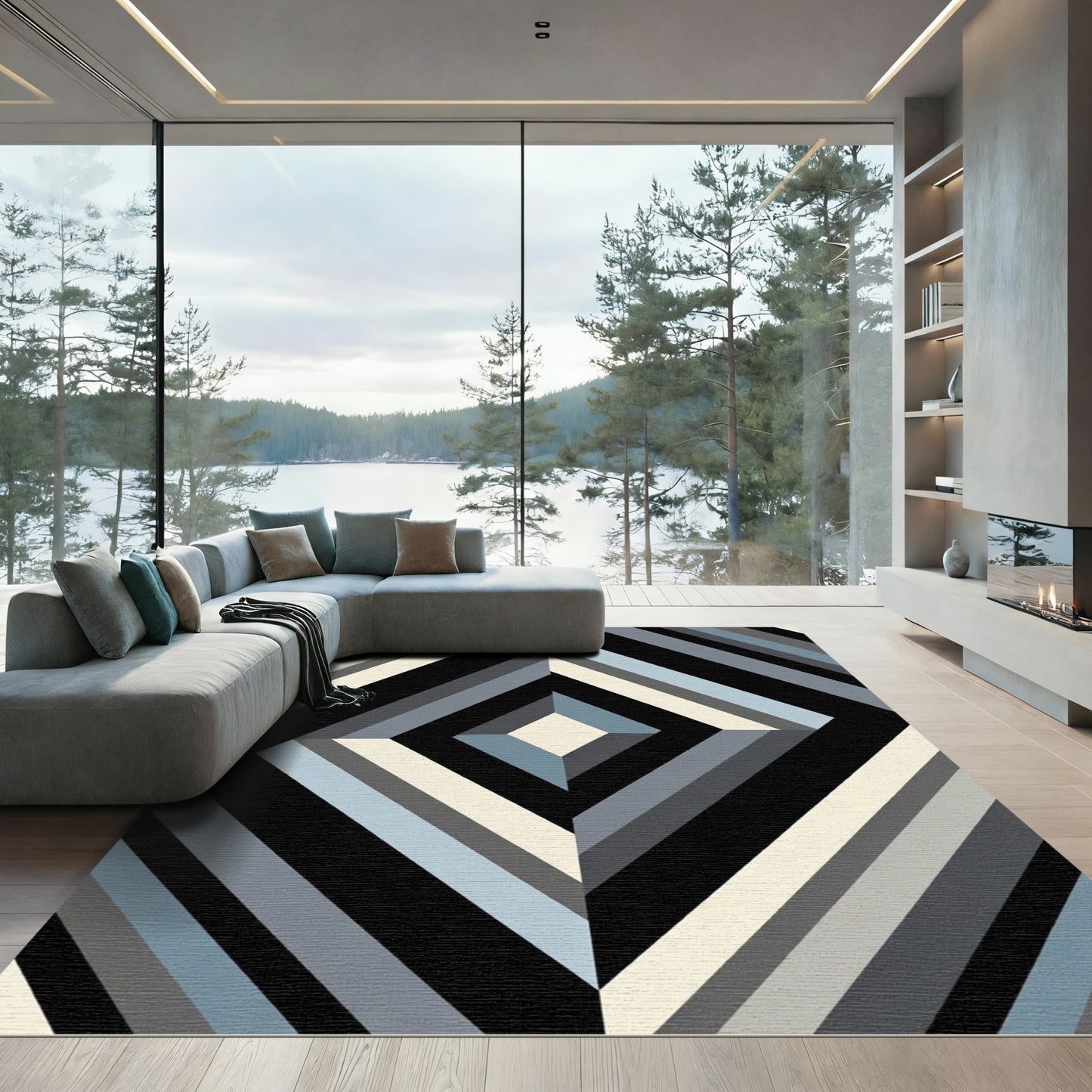 Geometric Monochromatic Diamond Stripe Rug
