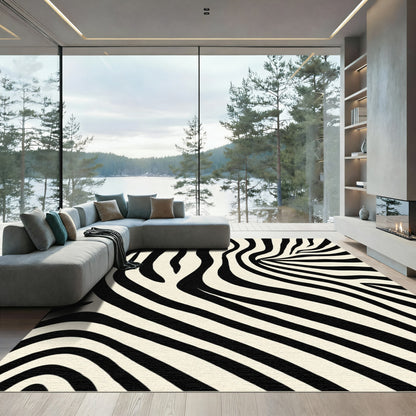 Cream and Black Stripe Animal Print Rug