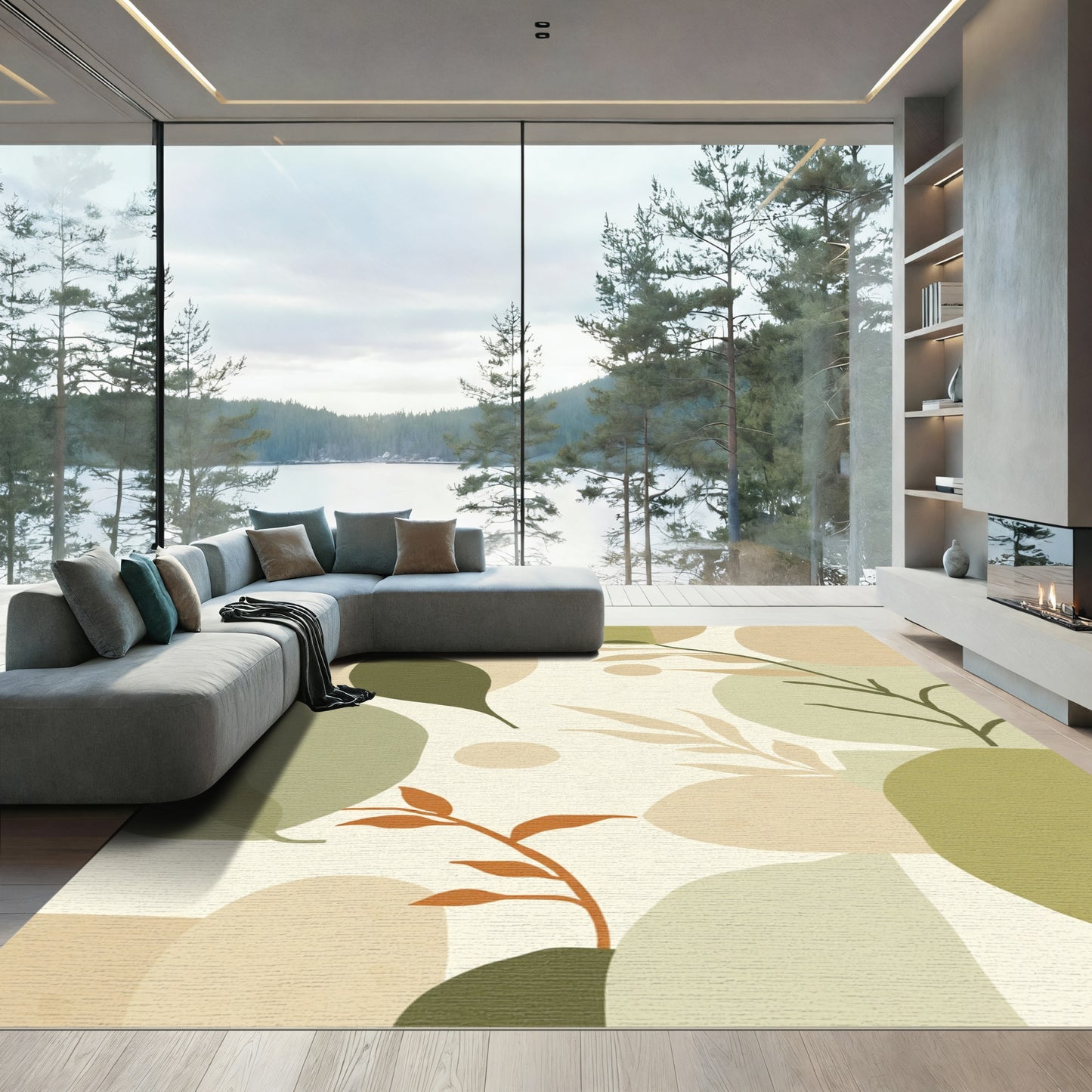 Neutral Organic Abstract Leaf Shape Rug