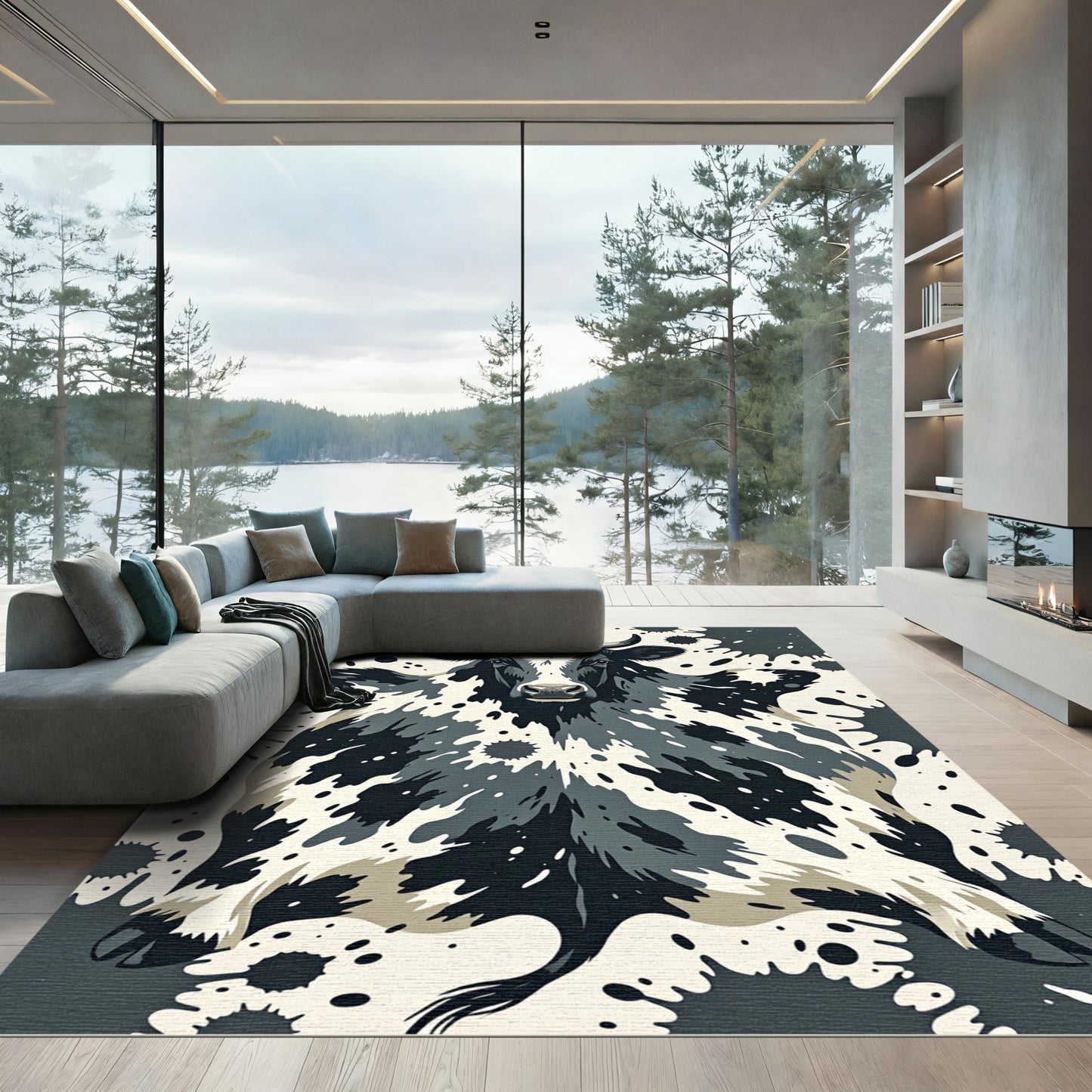 Abstract Monochrome Spotted Dairy Cow Rug
