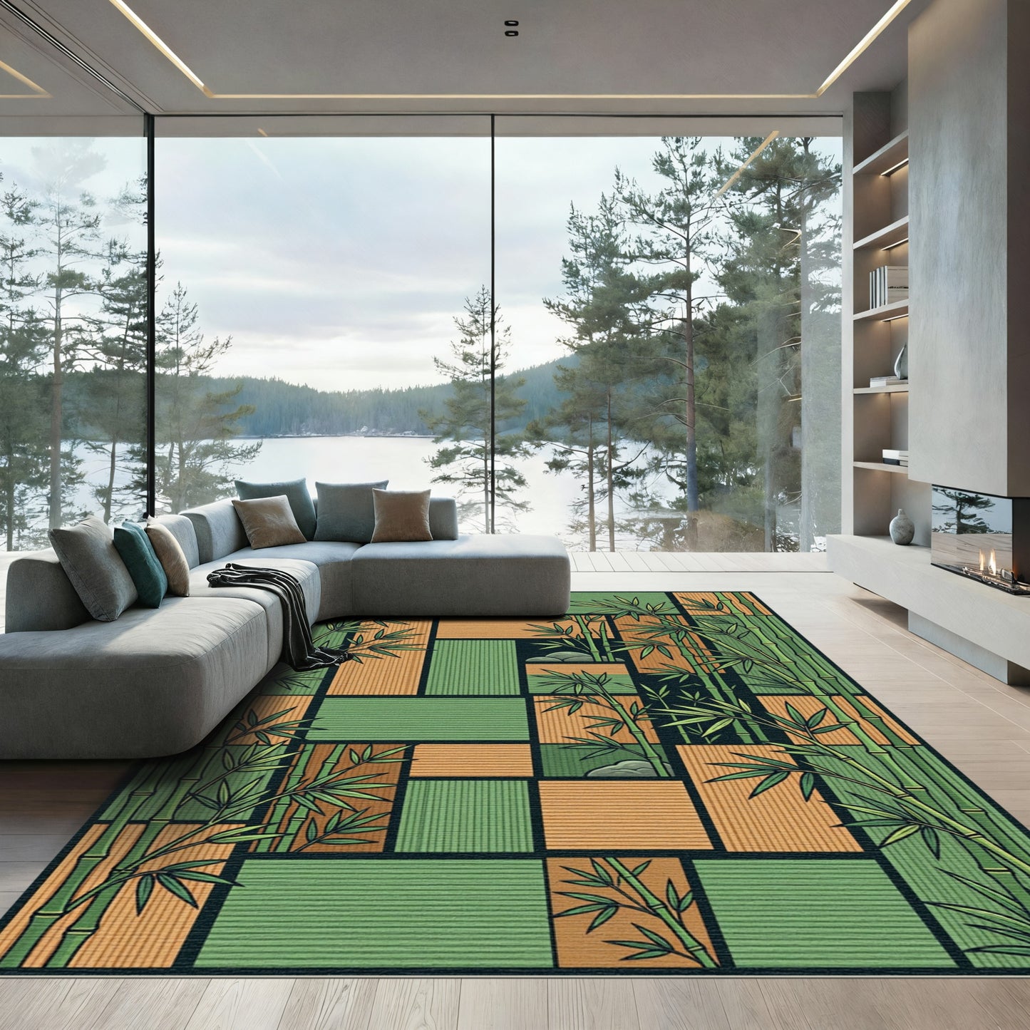 Zen Bamboo Grid Earth Tone Rug