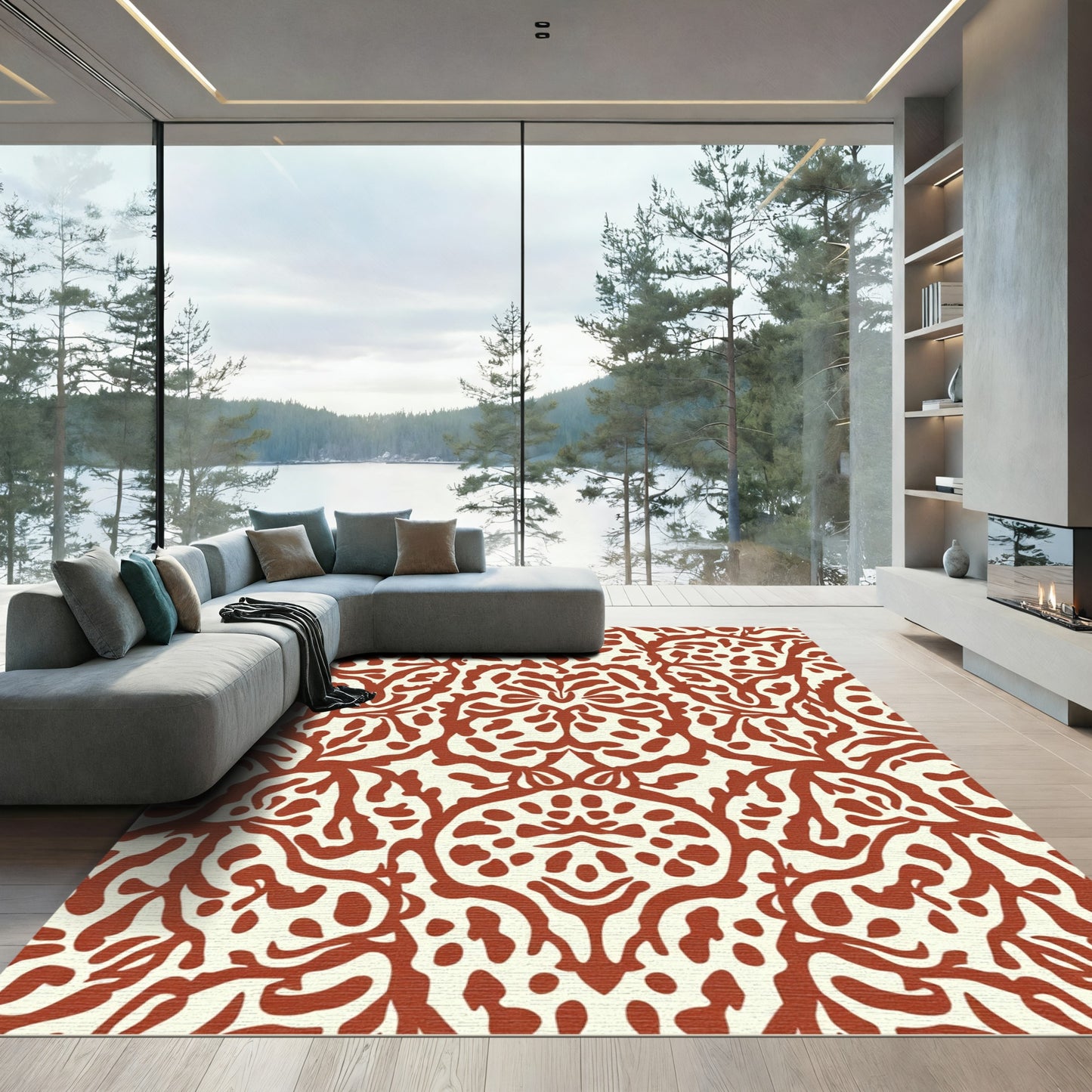 Ornate Crimson Floral Medallion Rug