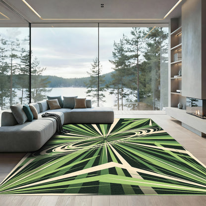 Modern Emerald Radiant Burst Orbit Rug