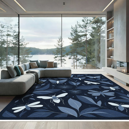 Midnight Blue Floral Insect Medley Rug