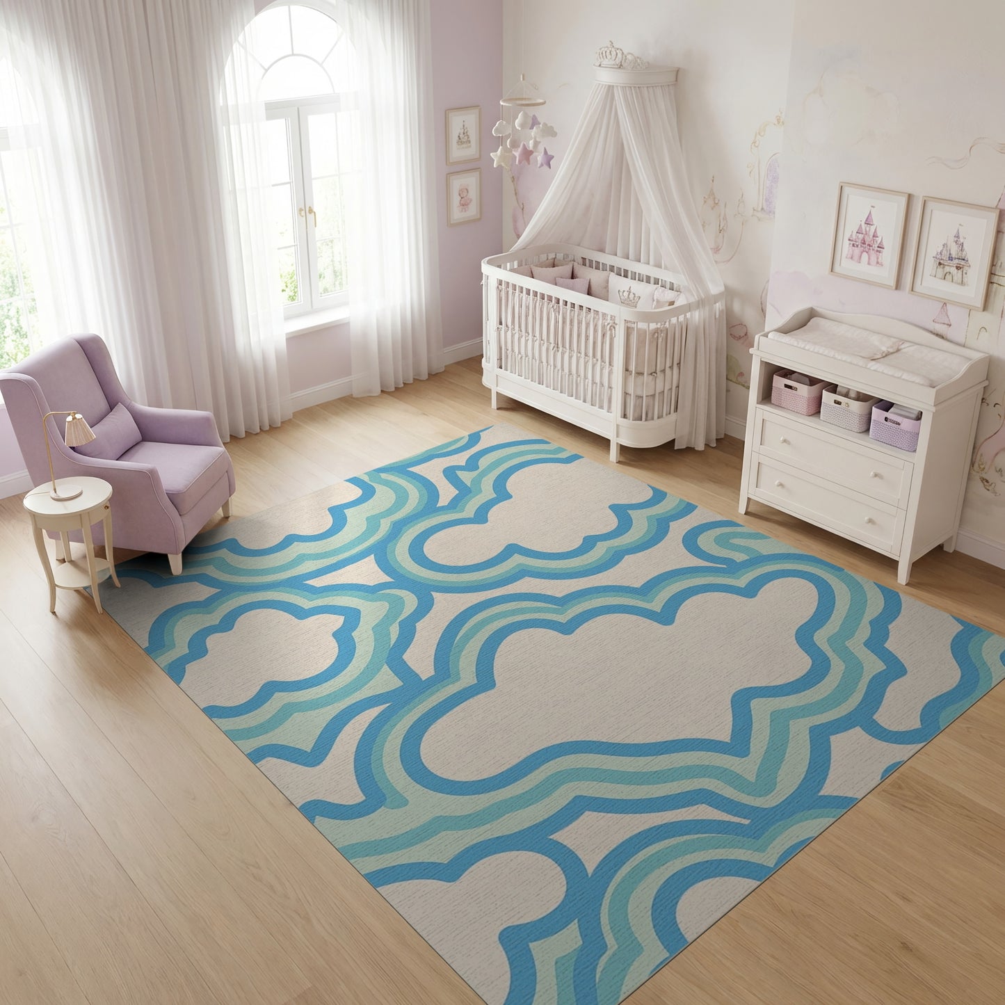 Whimsical Layered Blue Clouds Rug