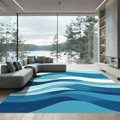 Deep Blue Ocean Wave Landscape Rug