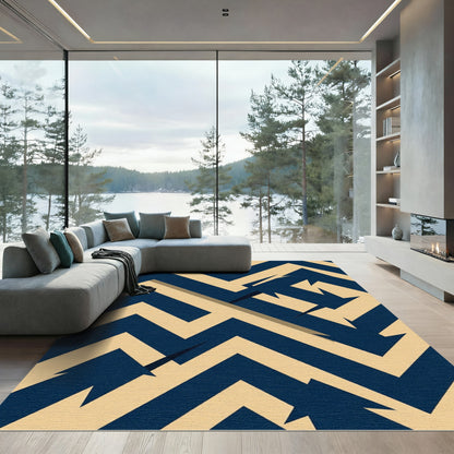 Navy and Cream Geometric Zigzag Rug