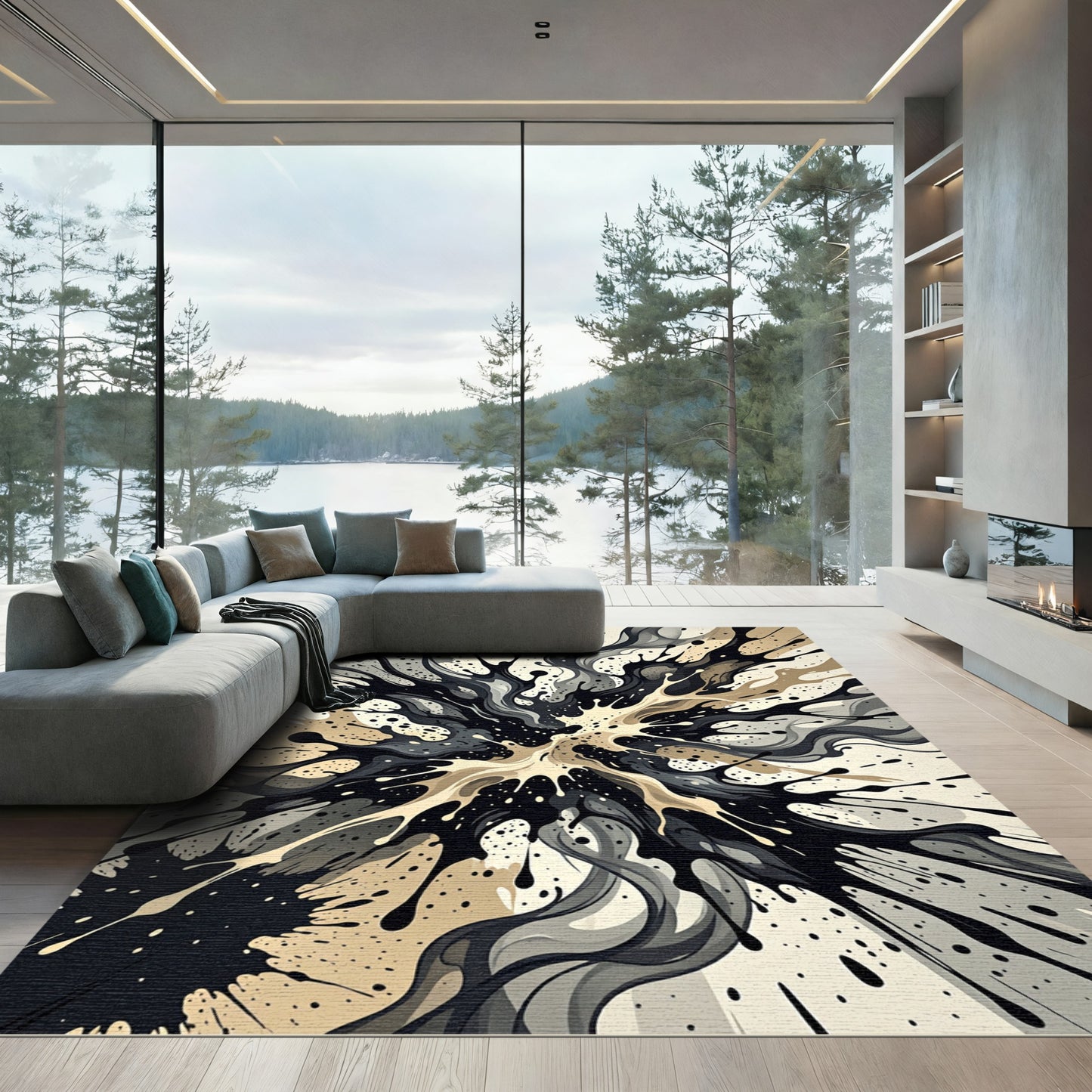 Monochromatic Splatter Abstract Explosion Rug