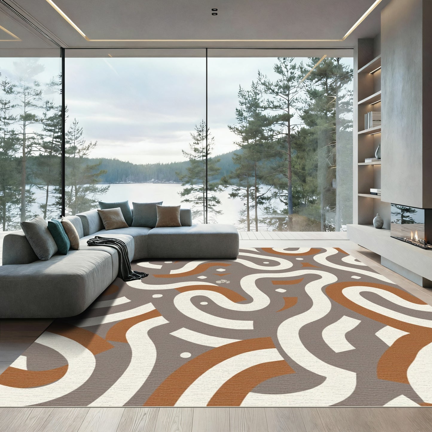 Earthy Swirl and Dot Abstract Rug