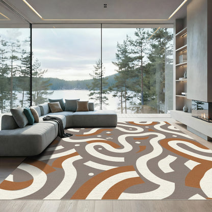 Earthy Swirl and Dot Abstract Rug