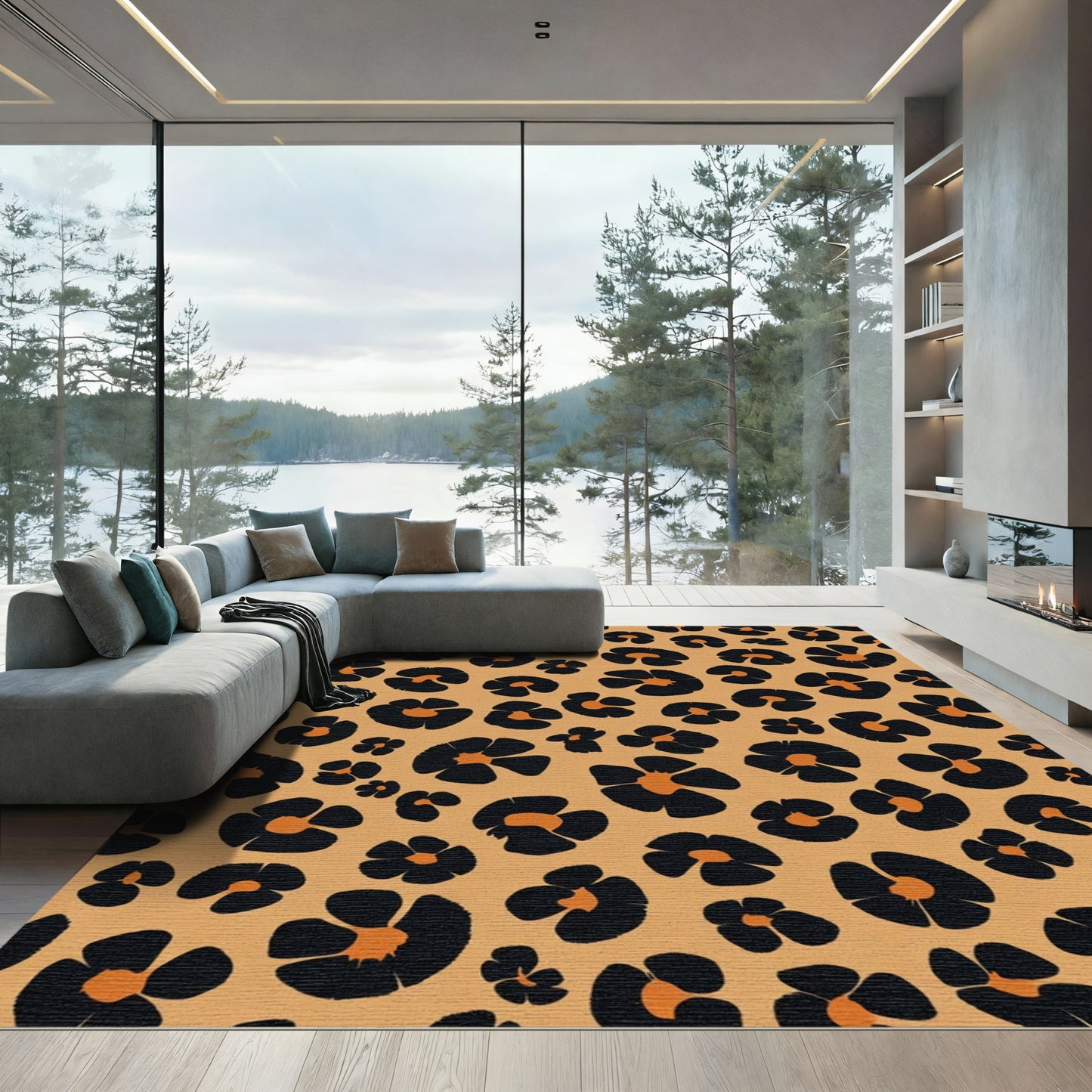 Orange Black Leopard Spot Rug