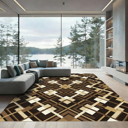 Rich Brown Geometric Art Deco Rug