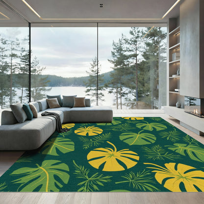 Vibrant Green Yellow Leafy Tropics Rug