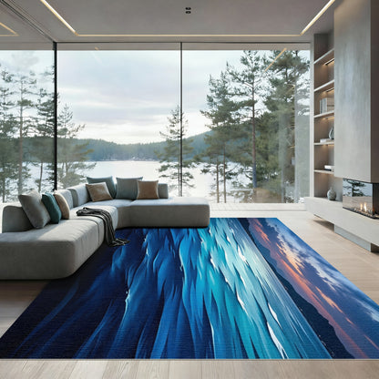 Abstract Blue Ocean Horizon Waves Rug