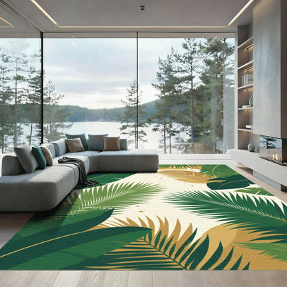 Verdant Leafy Canopy With Gold Accents Rug