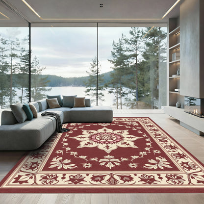 Deep Red Floral Medallion Garden Rug