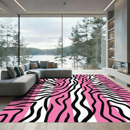 Pink Black White Zebra Stripe Rug