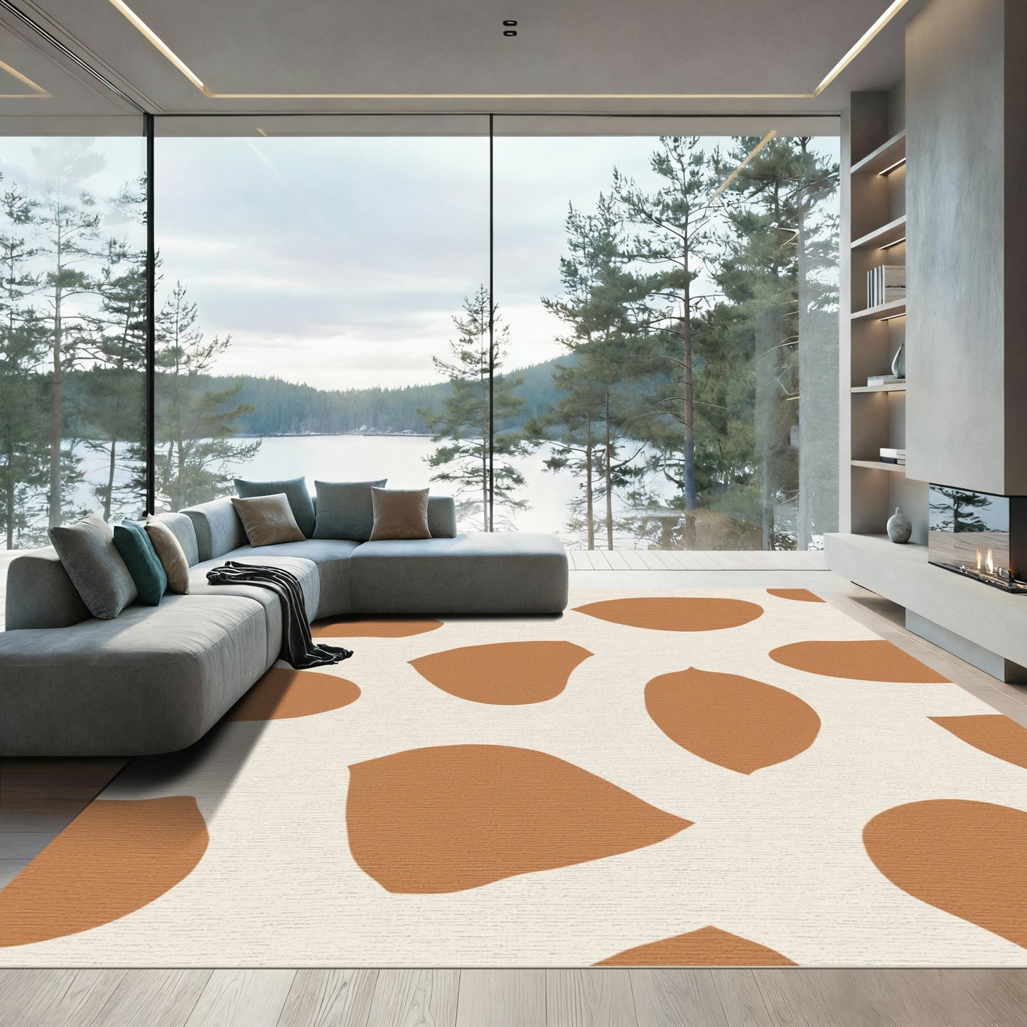 Terra Cotta Abstract Leaflike Shape Rug