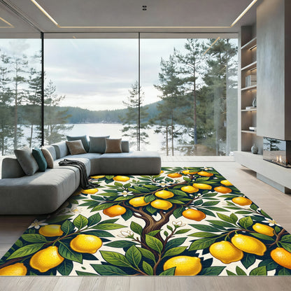 Golden Lemon Branch Botanical Illustration Rug