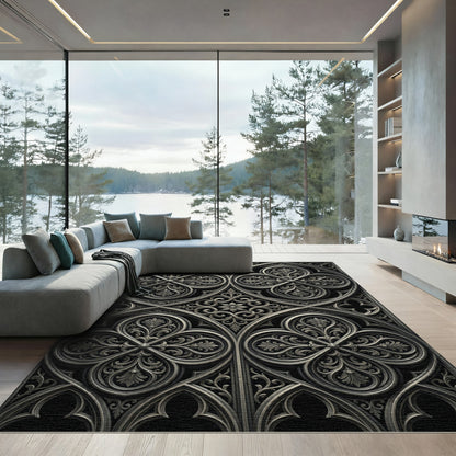 Ornate Silver Gothic Quatrefoil Rug